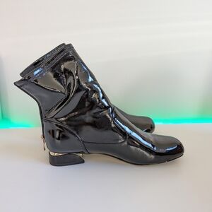 Black Patent Ankle Boots with Gold Detail – Size 9.5 . New